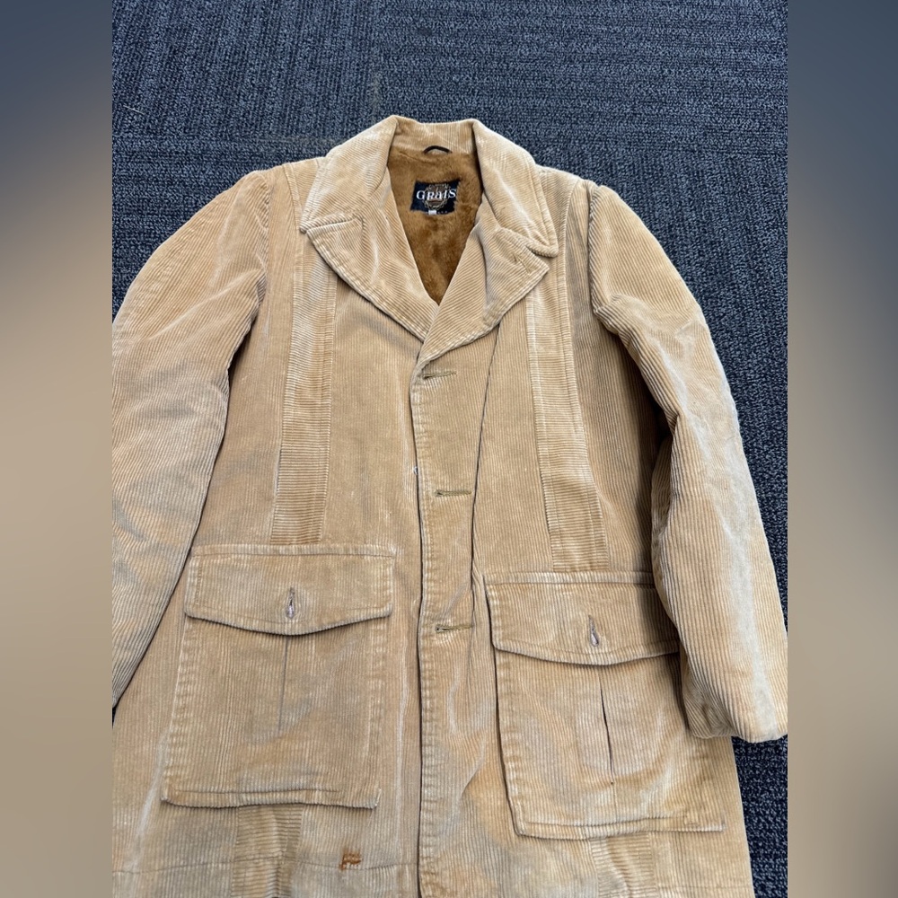 Vintage 1970s Grais Corduroy Mens Fur Lined Brown Winter Coat Jacket 40 USA Made